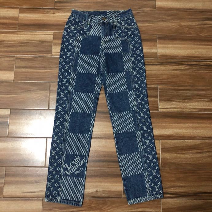 Louis Vuitton Giant Damier Waves Monogram Denim Jeans Blue - EUR FASHION