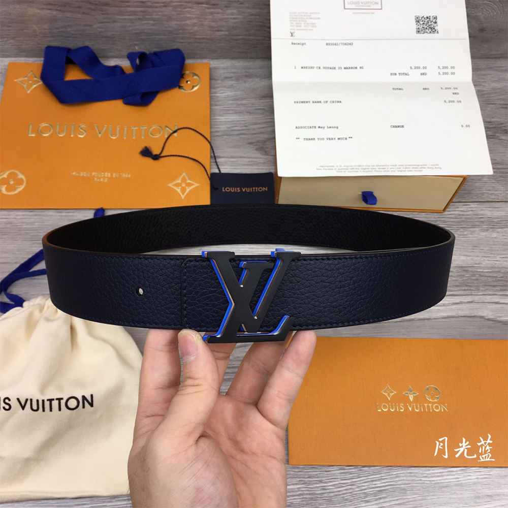 Louis Vuitton 40MM Belt In Black With Blue Buckle - EUR FASHION