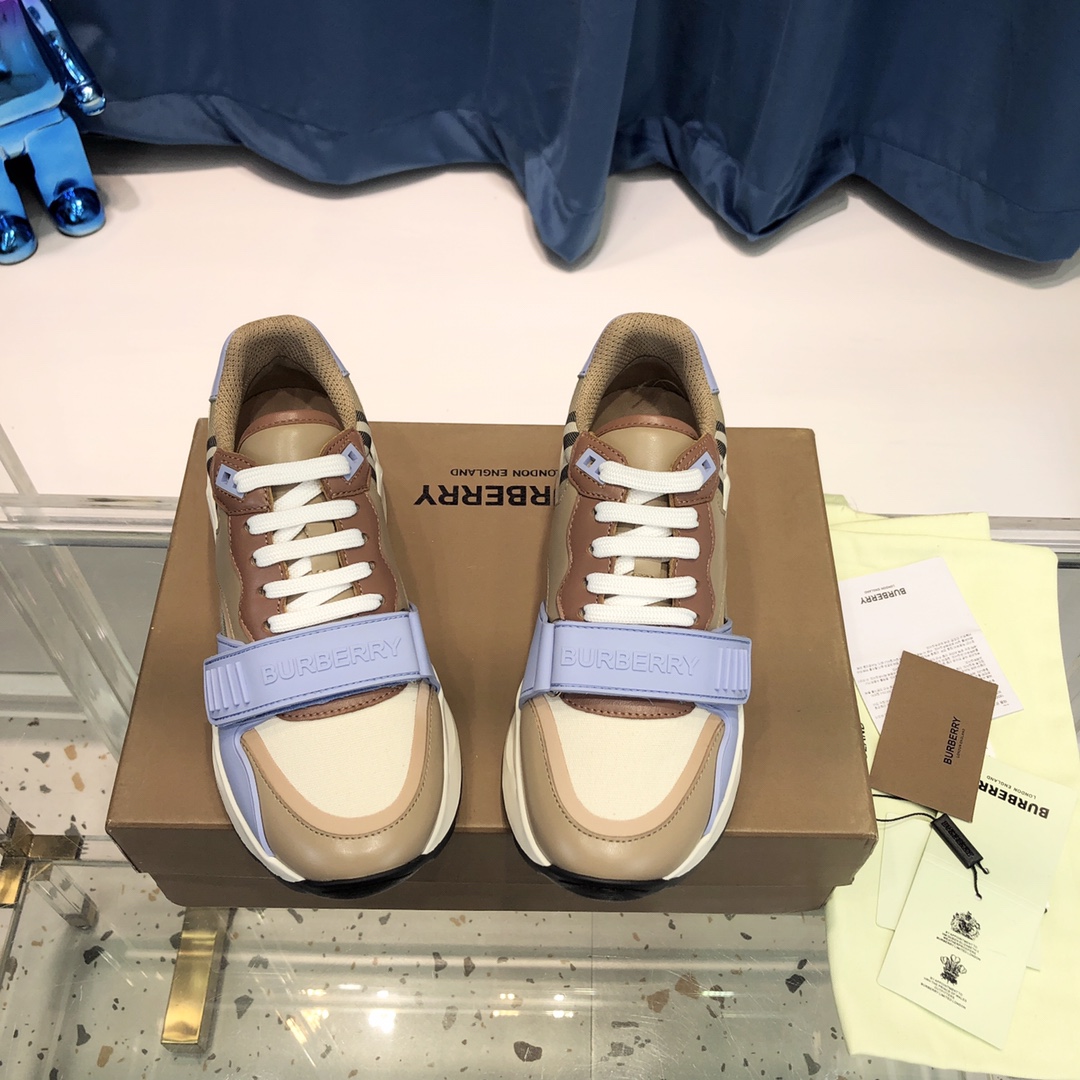 Burberry Check Cotton Canvas And Leather Sneakers - EUR FASHION