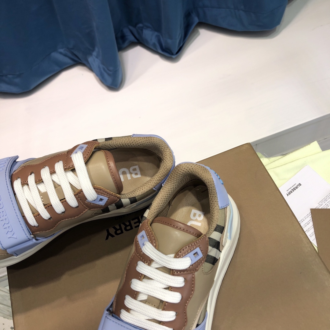 Burberry Check Cotton Canvas And Leather Sneakers - EUR FASHION