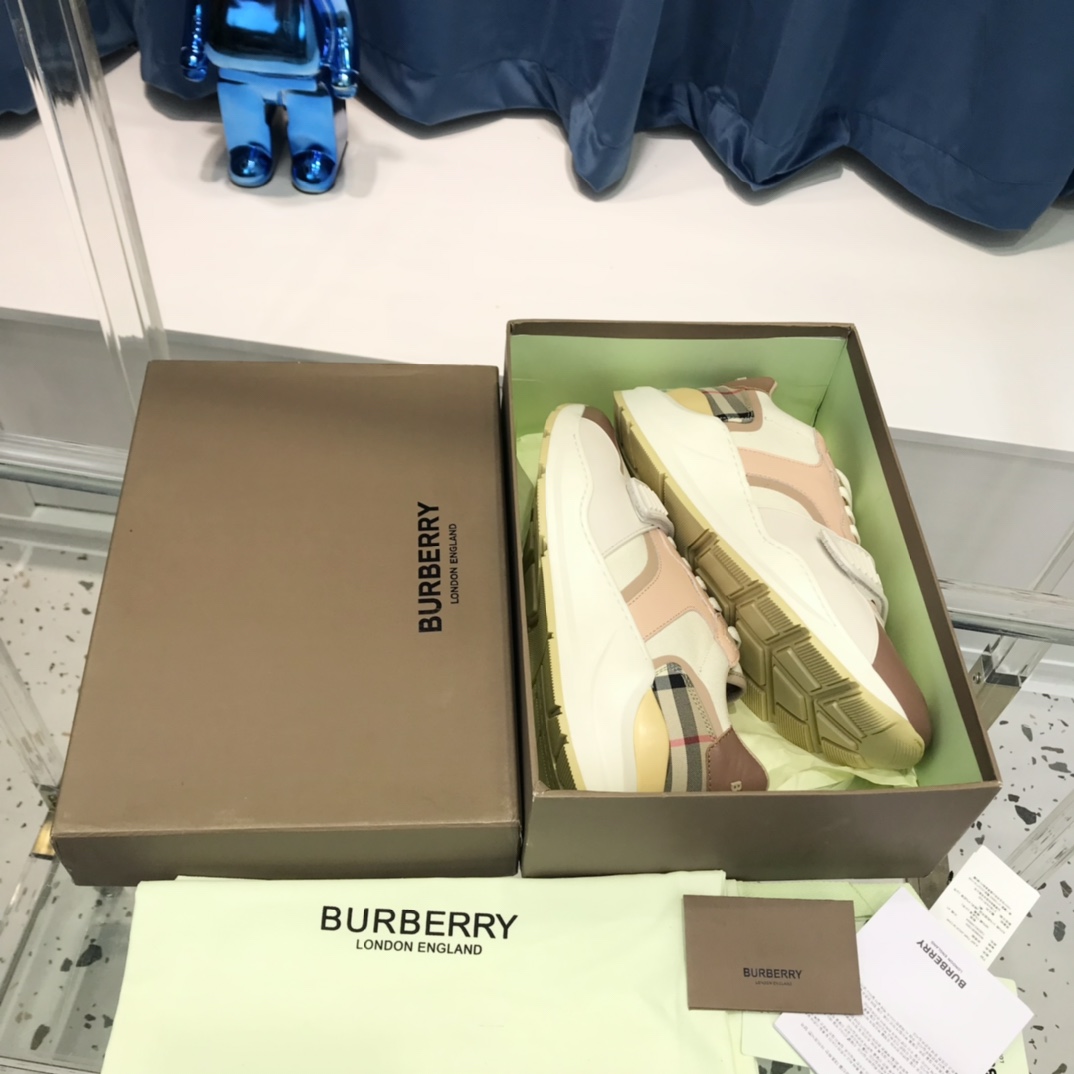 Burberry Check Cotton Canvas And Leather Sneakers - EUR FASHION