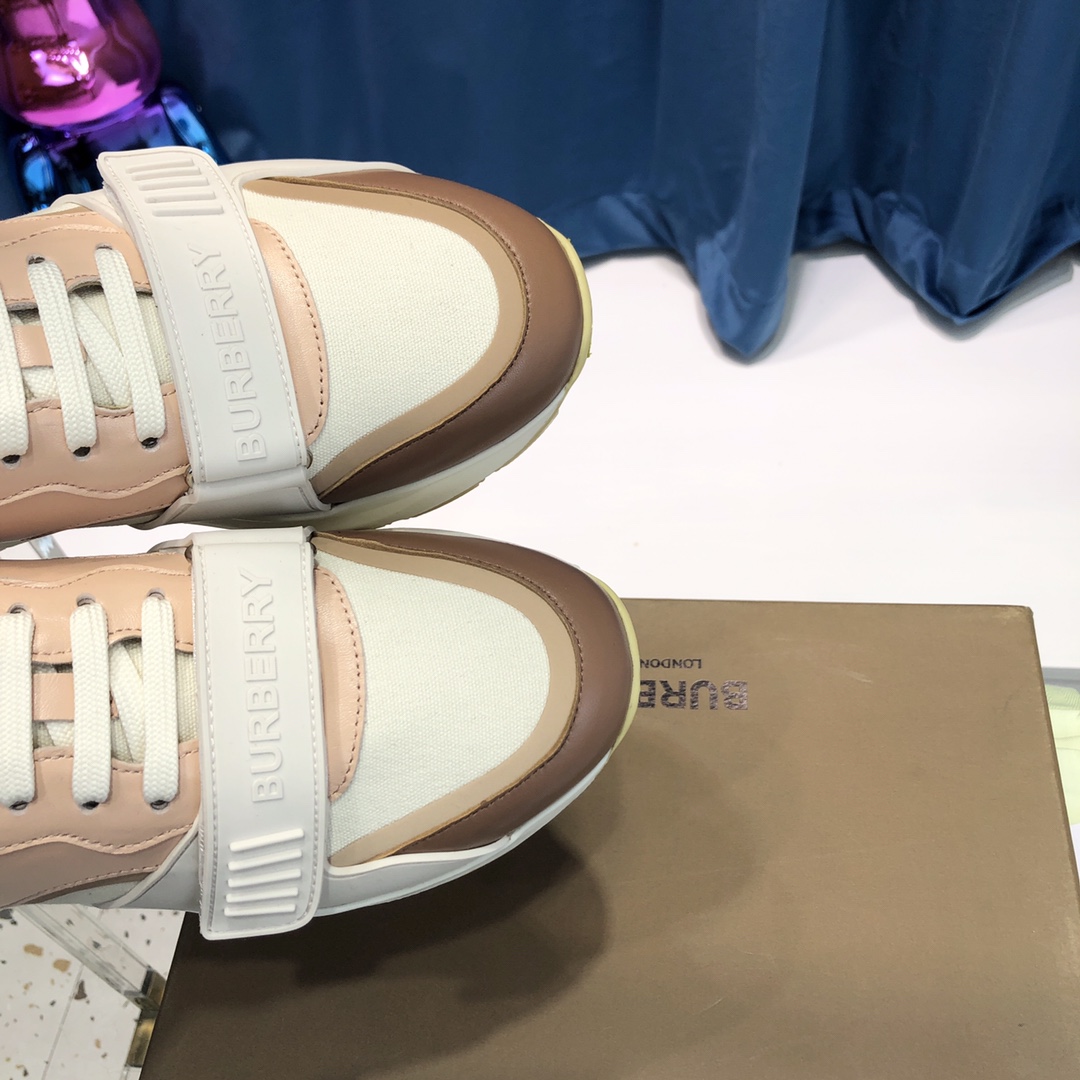 Burberry Check Cotton Canvas And Leather Sneakers - EUR FASHION