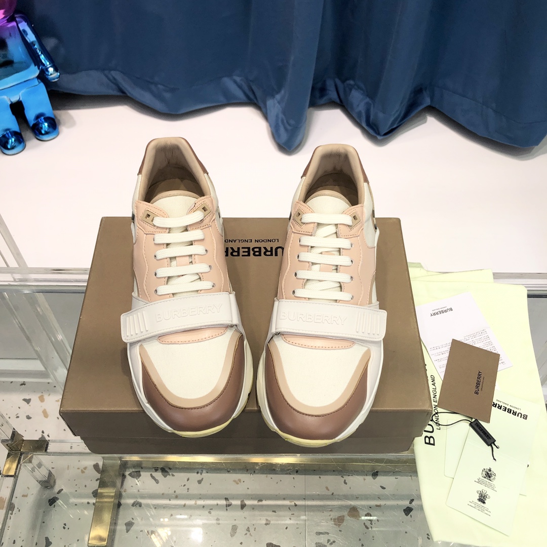 Burberry Check Cotton Canvas And Leather Sneakers - EUR FASHION