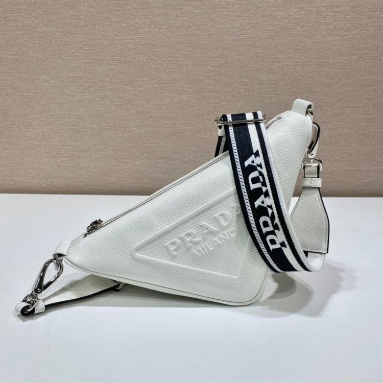 Prada Saffiano Prada Triangle Bag In White(28-18-11cm) - EUR FASHION