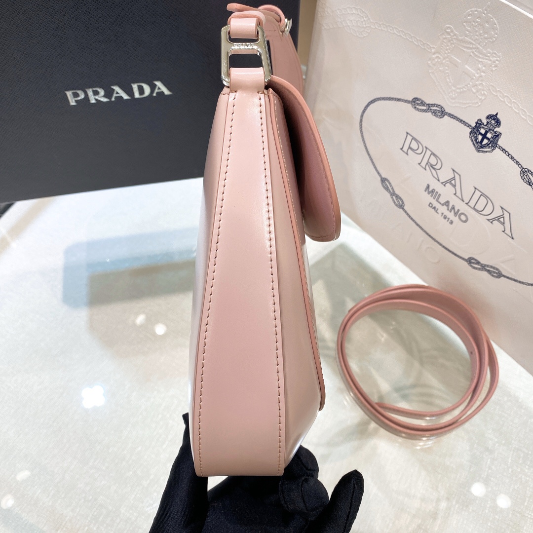 Prada Cleo Brushed Leather Shoulder Bag In Pink(24-19-6cm)   1BD303 - EUR FASHION