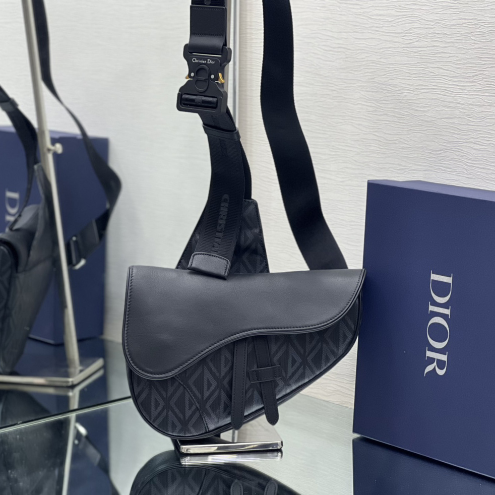 Dior Black CD Diamond Canvas And Smooth Calfskin Saddle Bag(26-19-4.5cm) 1ADPO093 - EUR FASHION