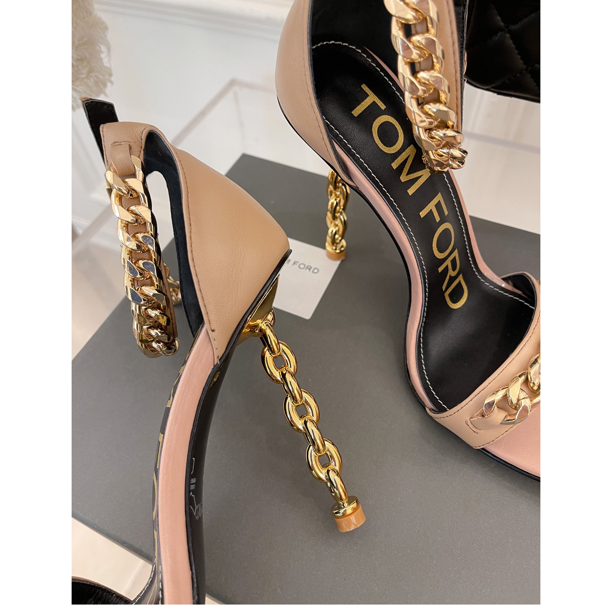 Tom Ford Chain-Trimmed Leather Sandals With Heel Height Of 10.5cm - EUR FASHION