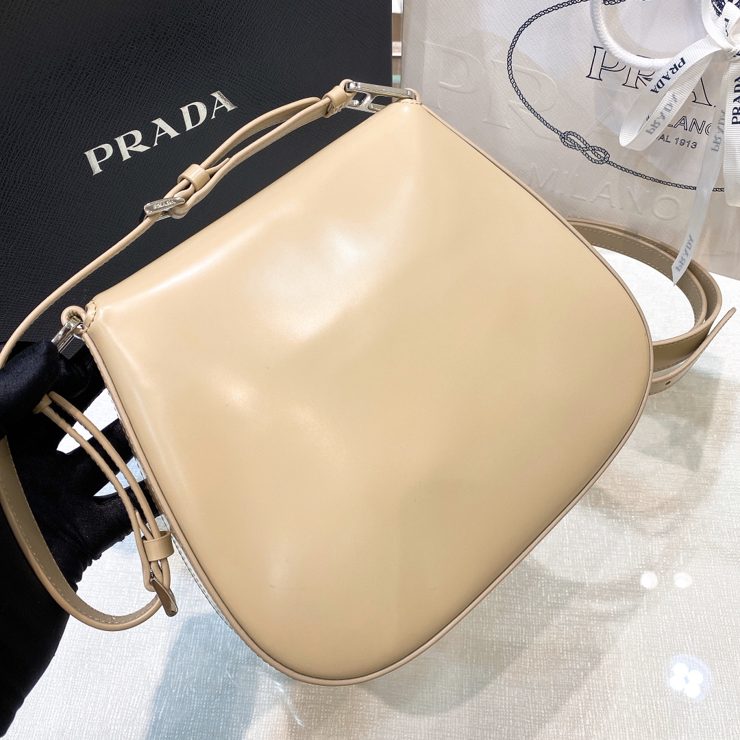 Prada Cleo Brushed Leather Shoulder Bag In Apricot(24-19-6cm)   1BD303 - EUR FASHION