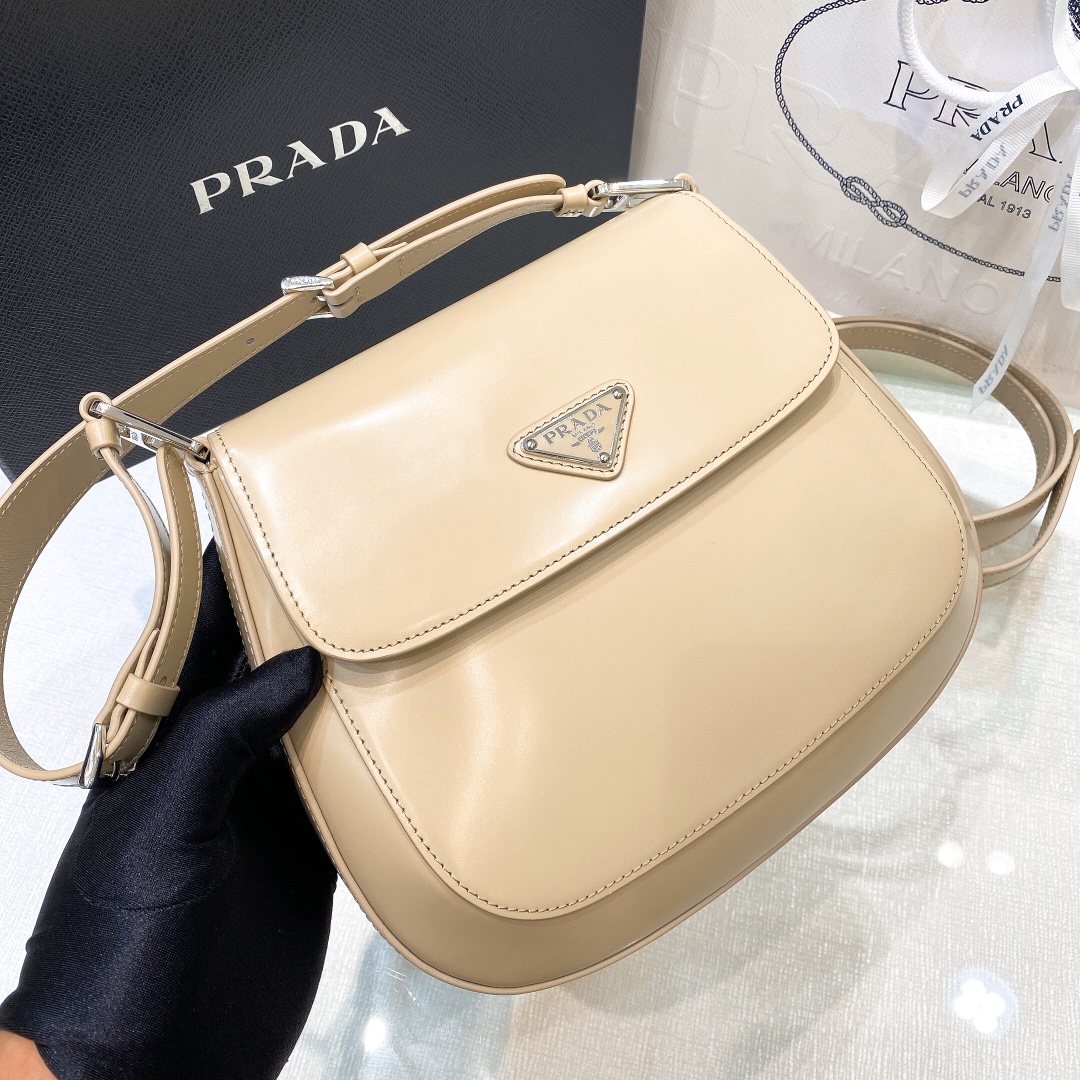 Prada Cleo Brushed Leather Shoulder Bag In Apricot(24-19-6cm)   1BD303 - EUR FASHION