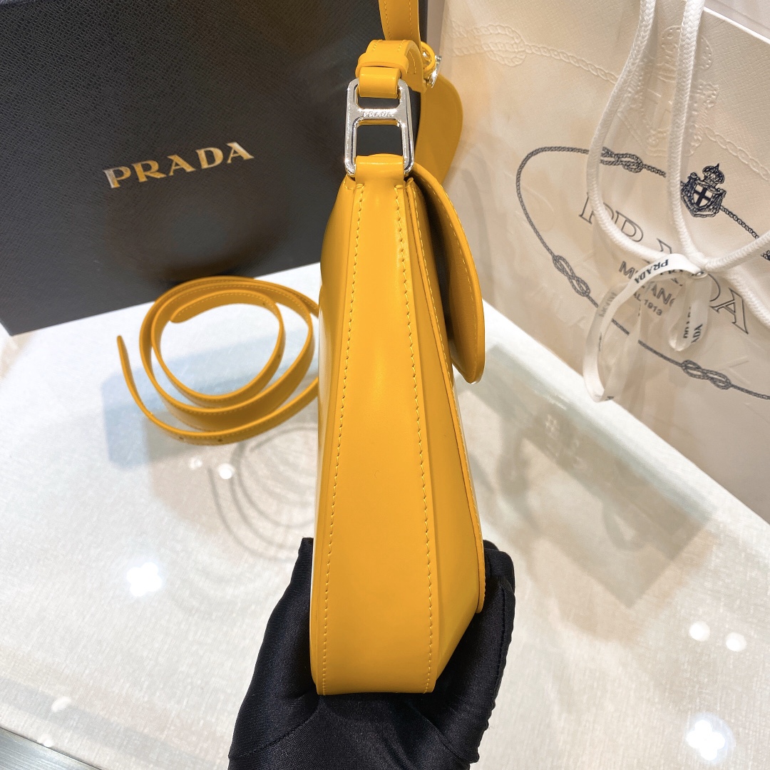 Prada Cleo Brushed Leather Shoulder Bag In Yellow(24-19-6cm)   1BD303 - EUR FASHION