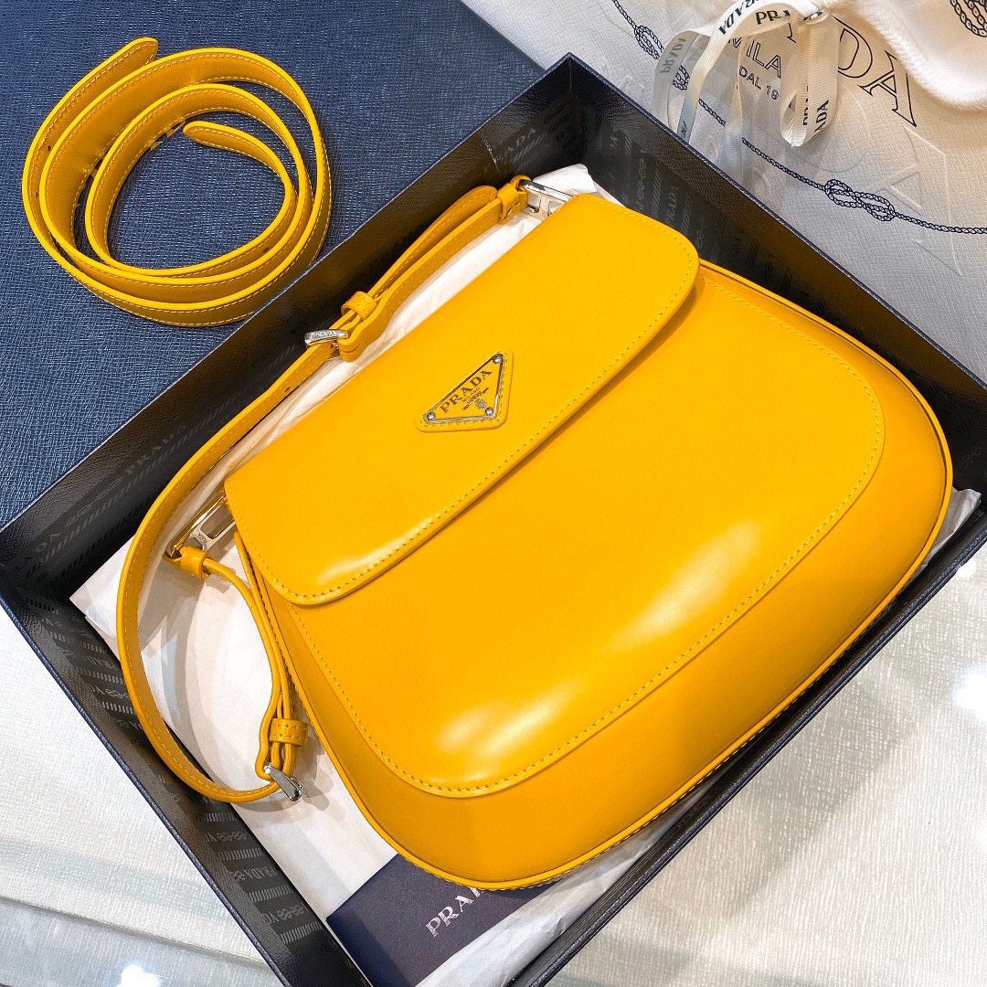 Prada Cleo Brushed Leather Shoulder Bag In Yellow(24-19-6cm)   1BD303 - EUR FASHION