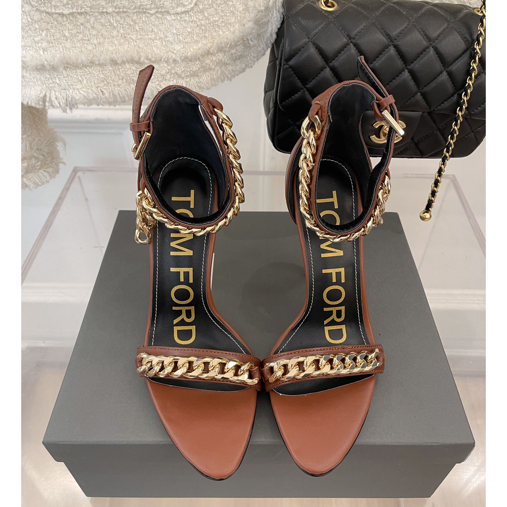 Tom Ford Chain-Trimmed Leather Sandals With Heel Height Of 10.5cm - EUR FASHION