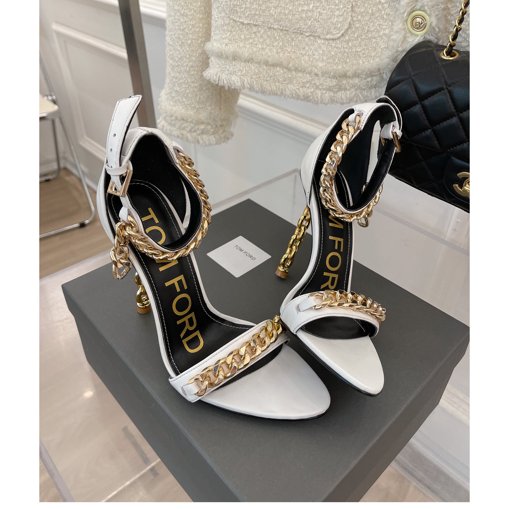 Tom Ford Chain-Trimmed Leather Sandals With Heel Height Of 10.5cm - EUR FASHION