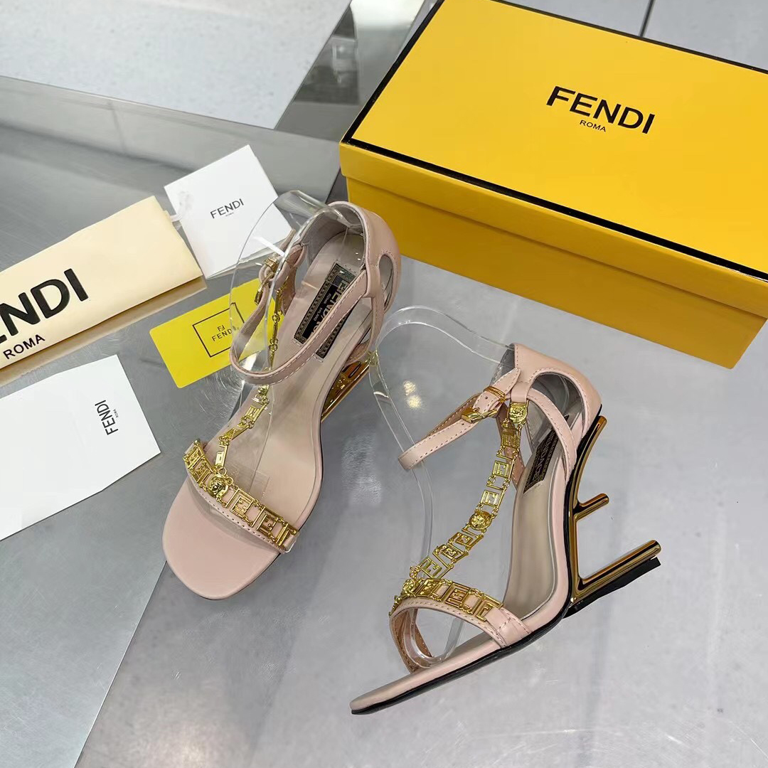 Fendi Fendi First Fendace Pink Leather High-Heeled Sandals - EUR FASHION