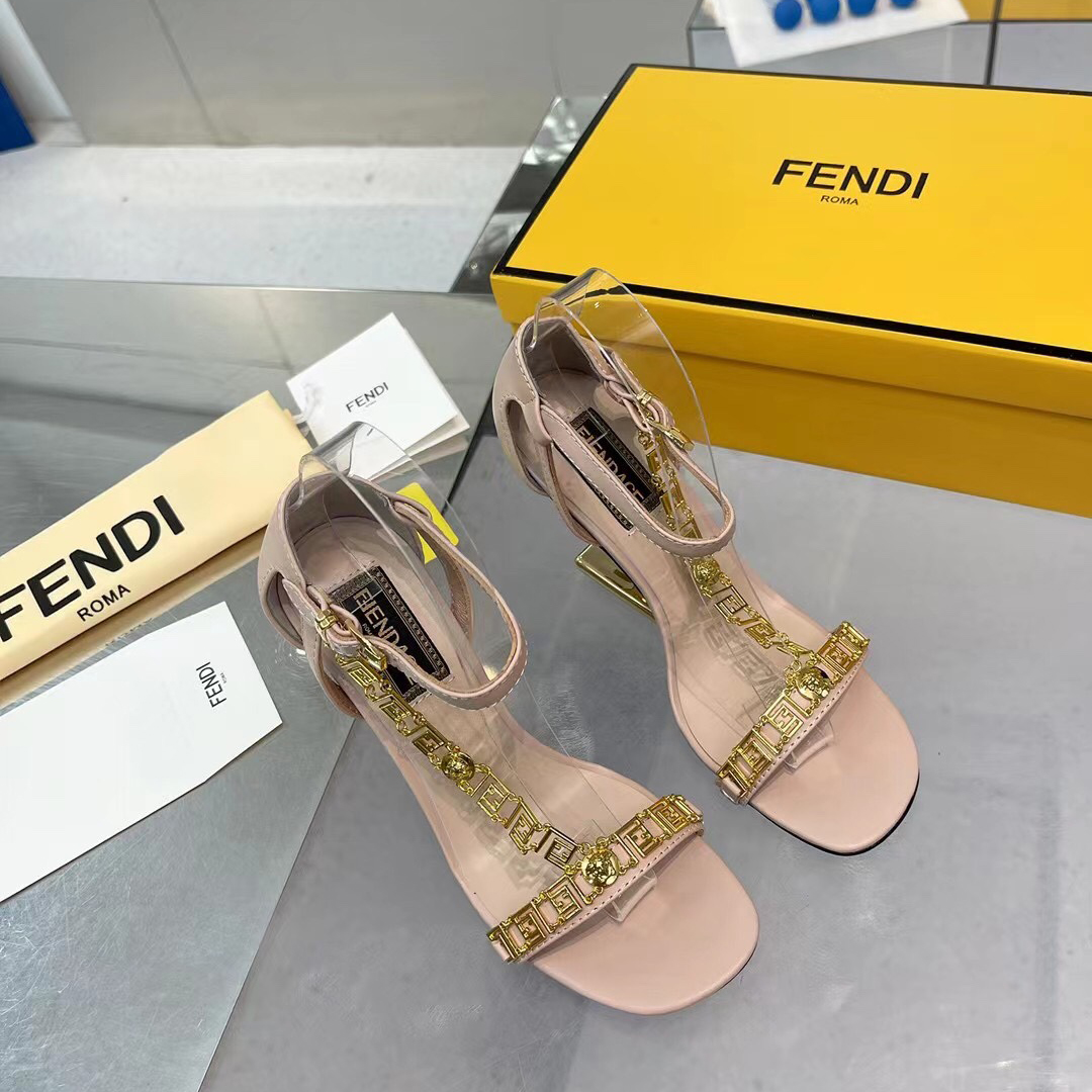 Fendi Fendi First Fendace Pink Leather High-Heeled Sandals - EUR FASHION