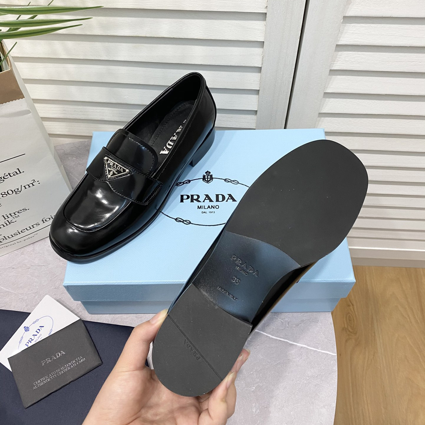 Prada Chocolate Brushed Leather Loafers - EUR FASHION