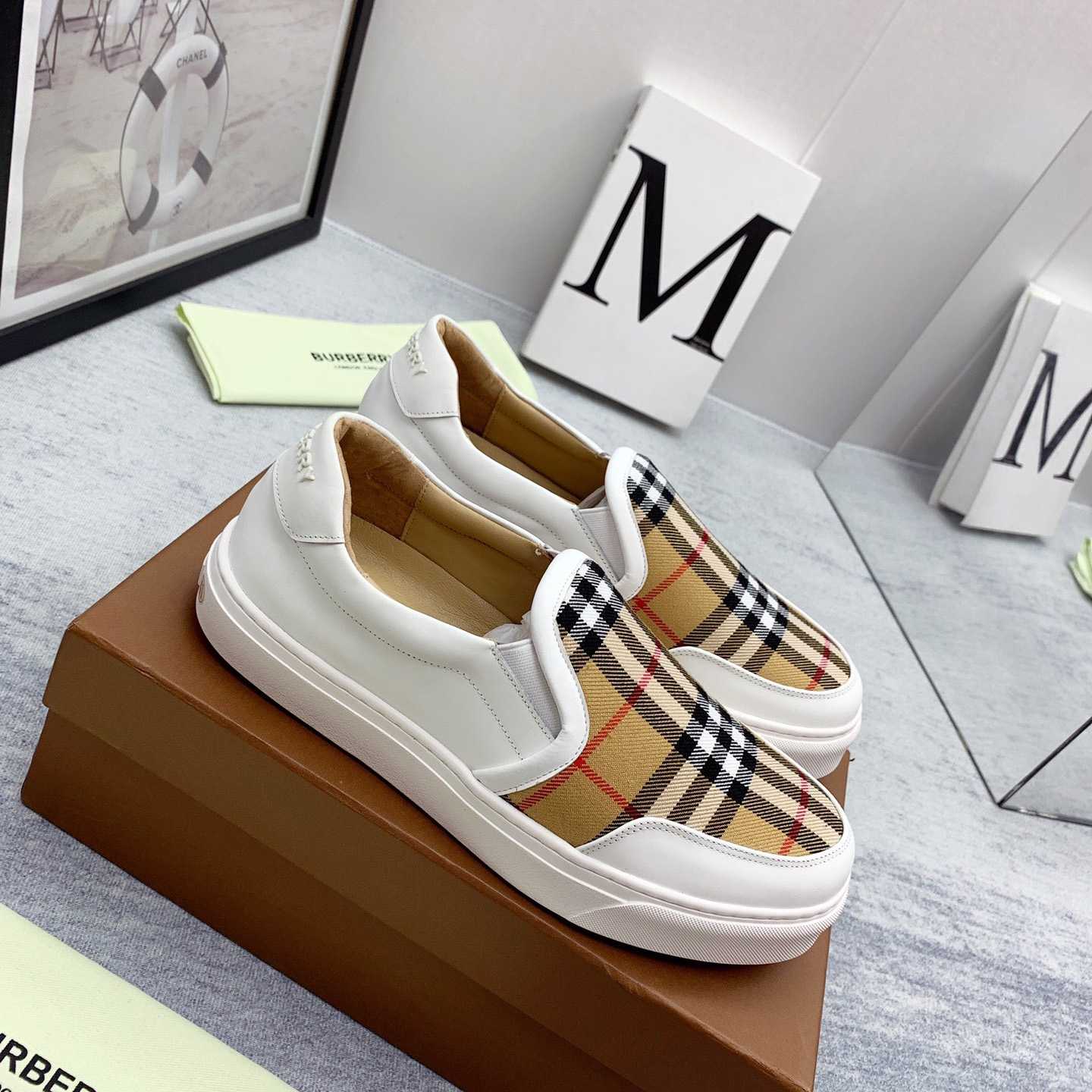 Burberry Leather And Vintage Check Slip-On Sneakers - EUR FASHION