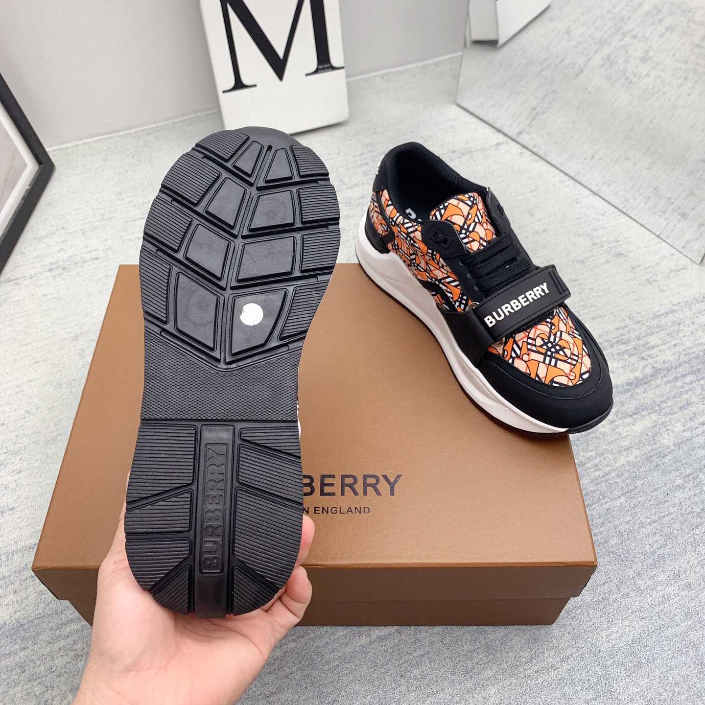 Burberry Monogram Print Linen Nylon And Leather Sneakers - EUR FASHION