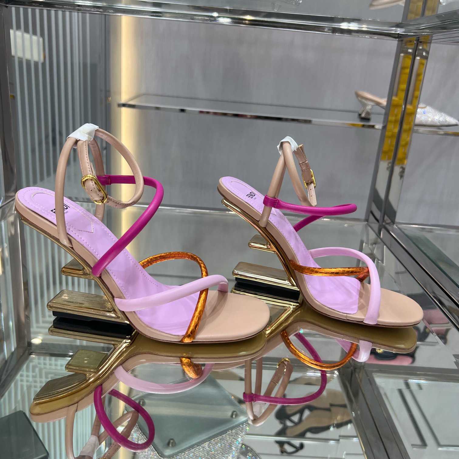 Fendi First Pink Nappa Leather High-Heeled Sandals - EUR FASHION