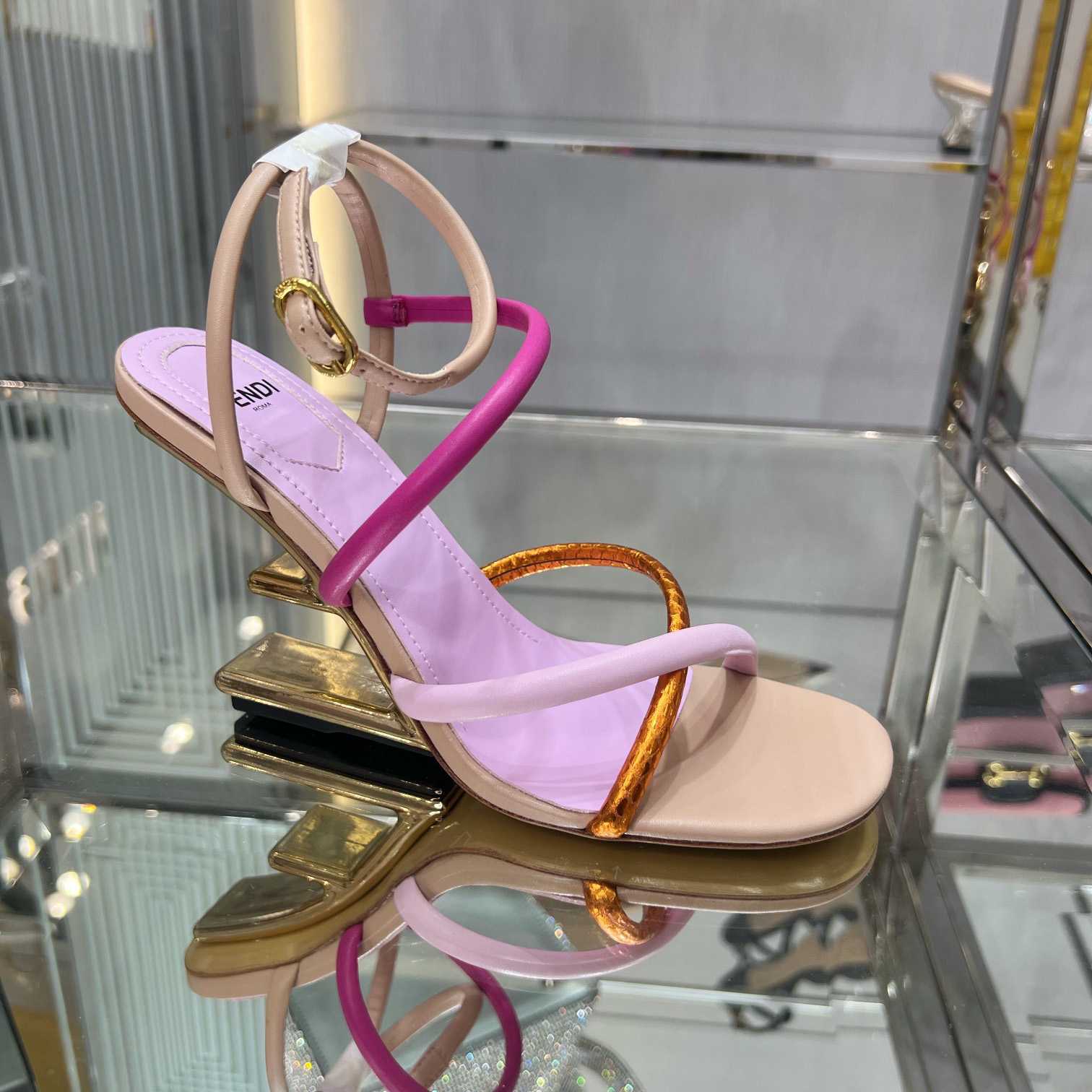 Fendi First Pink Nappa Leather High-Heeled Sandals - EUR FASHION