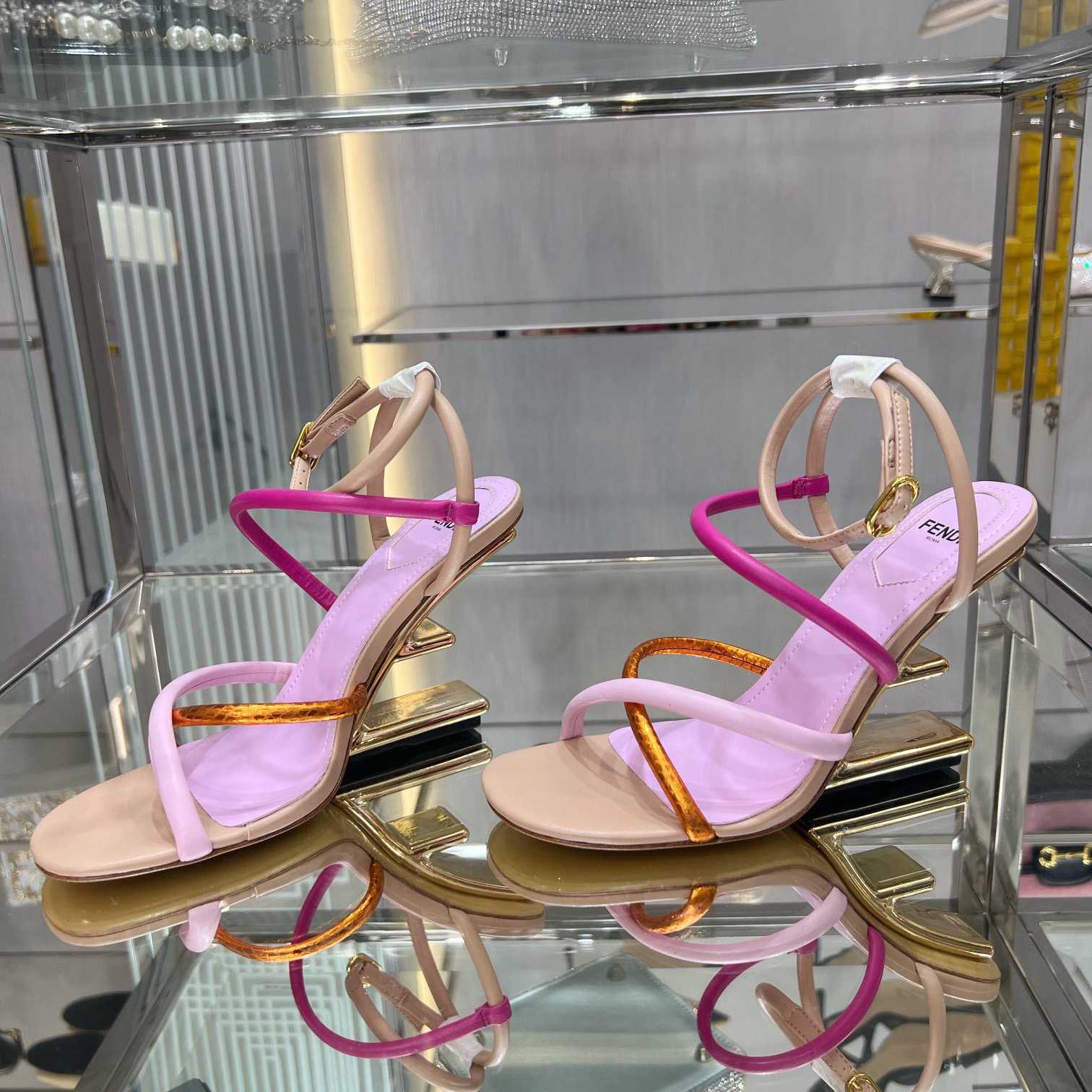 Fendi First Pink Nappa Leather High-Heeled Sandals - EUR FASHION