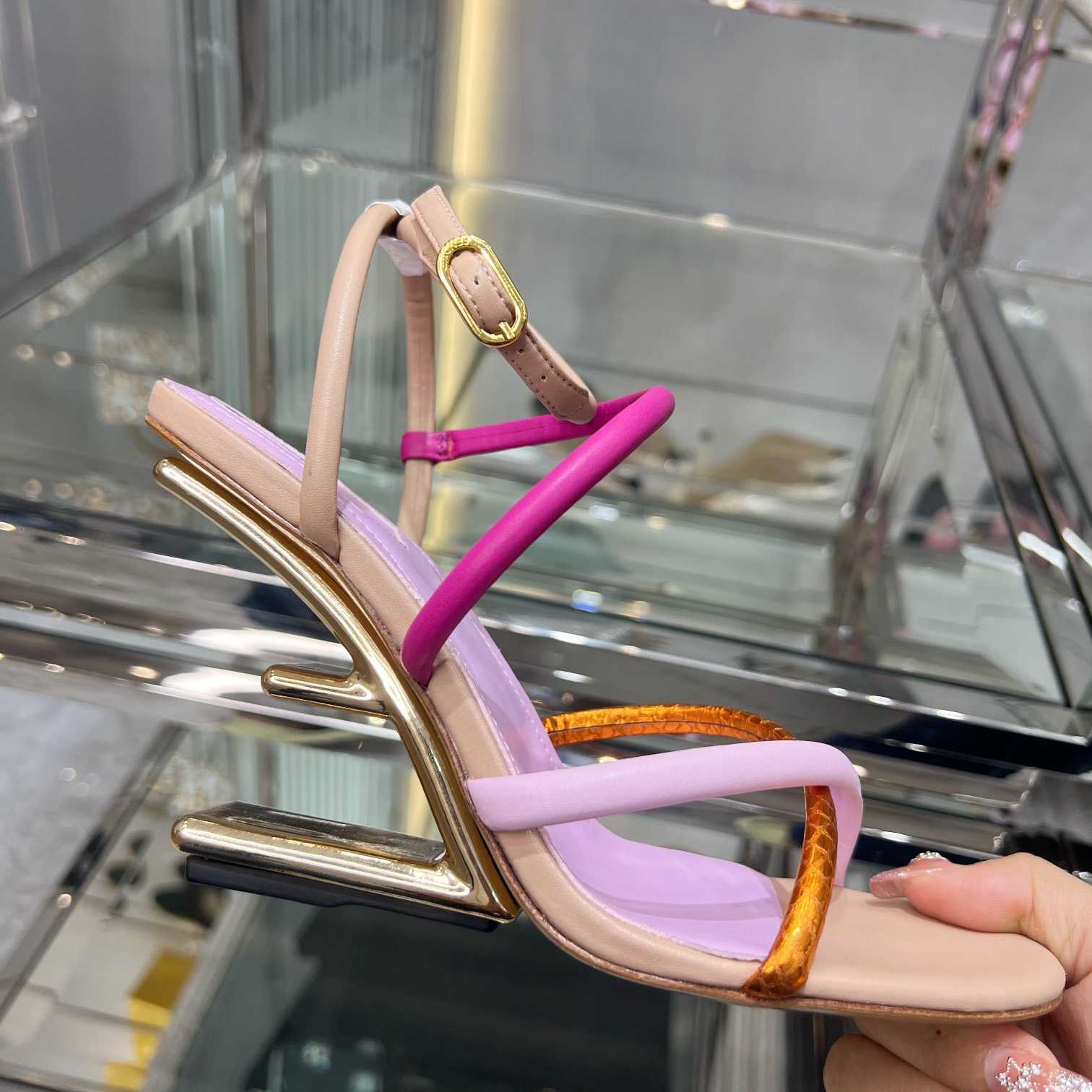 Fendi First Pink Nappa Leather High-Heeled Sandals - EUR FASHION