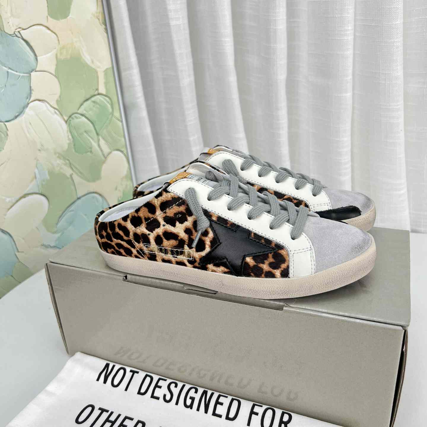 Golden Goose Super-Star Sabots In Leopard-Print Pony Skin With Black Leather Star And Ice-Gray Suede Tongue - EUR FASHION