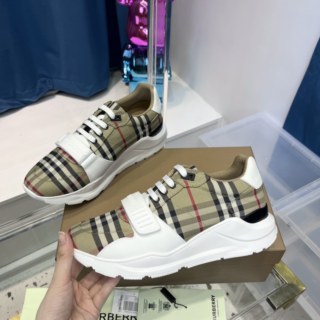 Burberry Vintage Check, Suede And Leather Sneakers - EUR FASHION