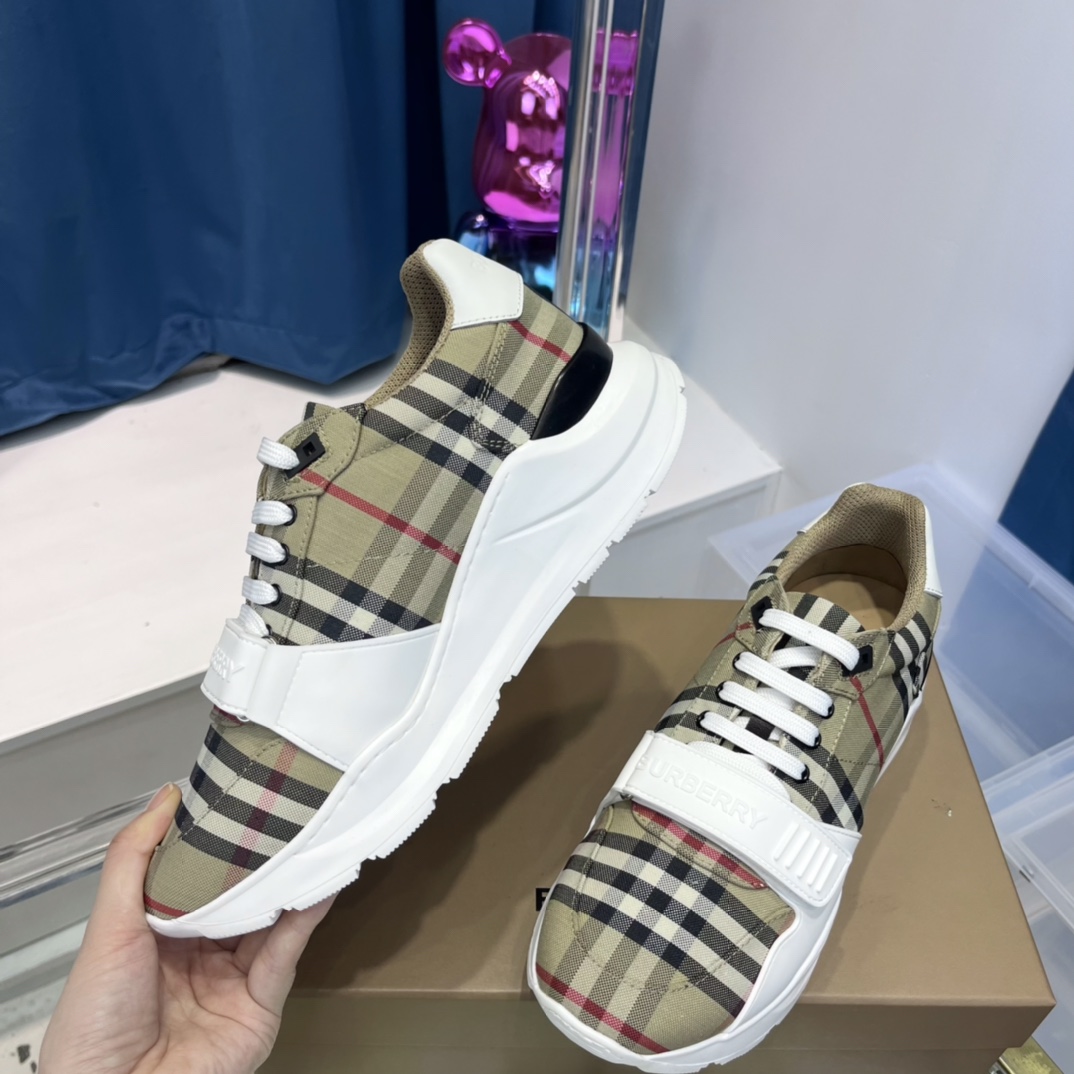 Burberry Vintage Check, Suede And Leather Sneakers - EUR FASHION