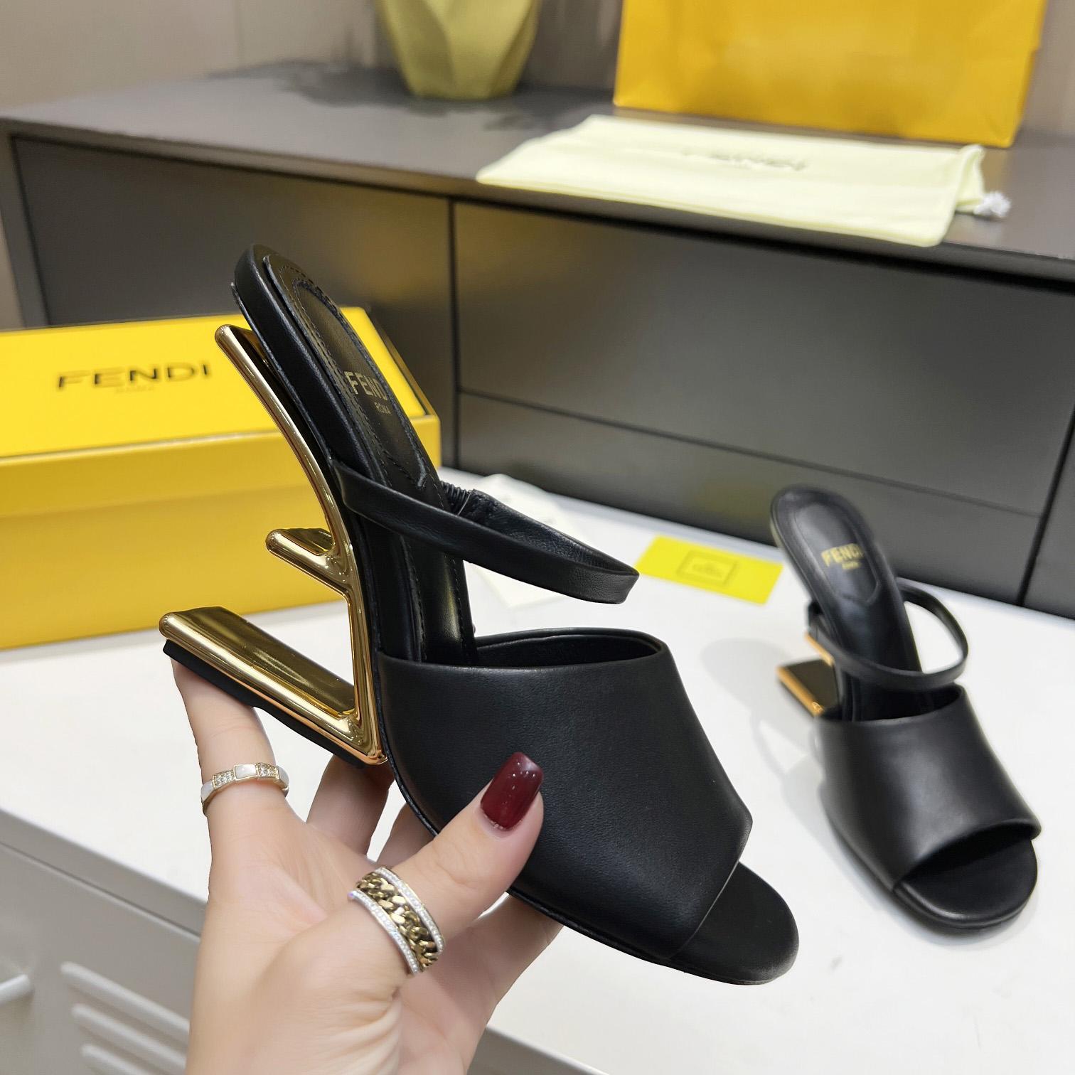 Fendi First Black Leather High-Heeled Sandals - EUR FASHION