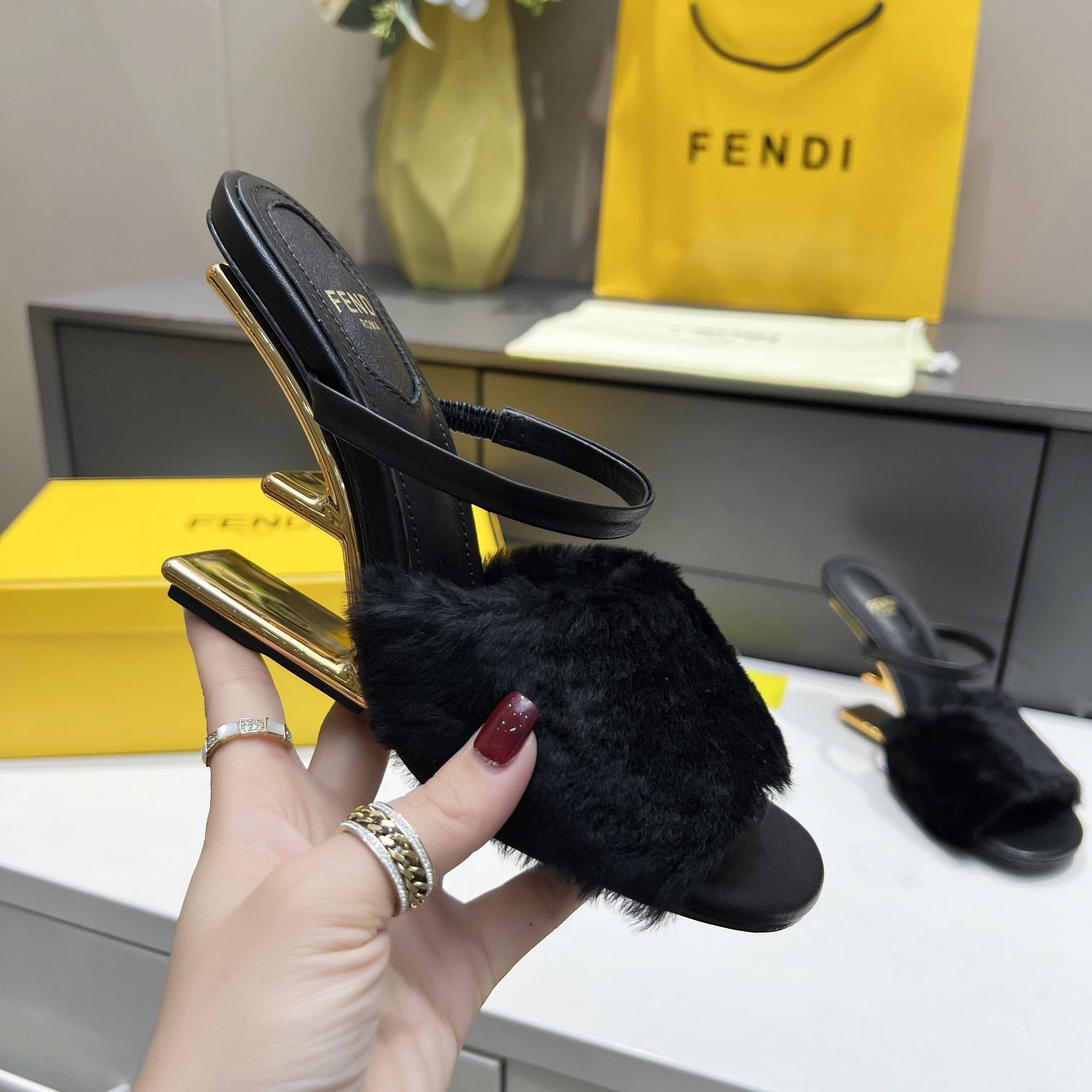 Fendi First Black Mink Medium-Heel Sandals - EUR FASHION