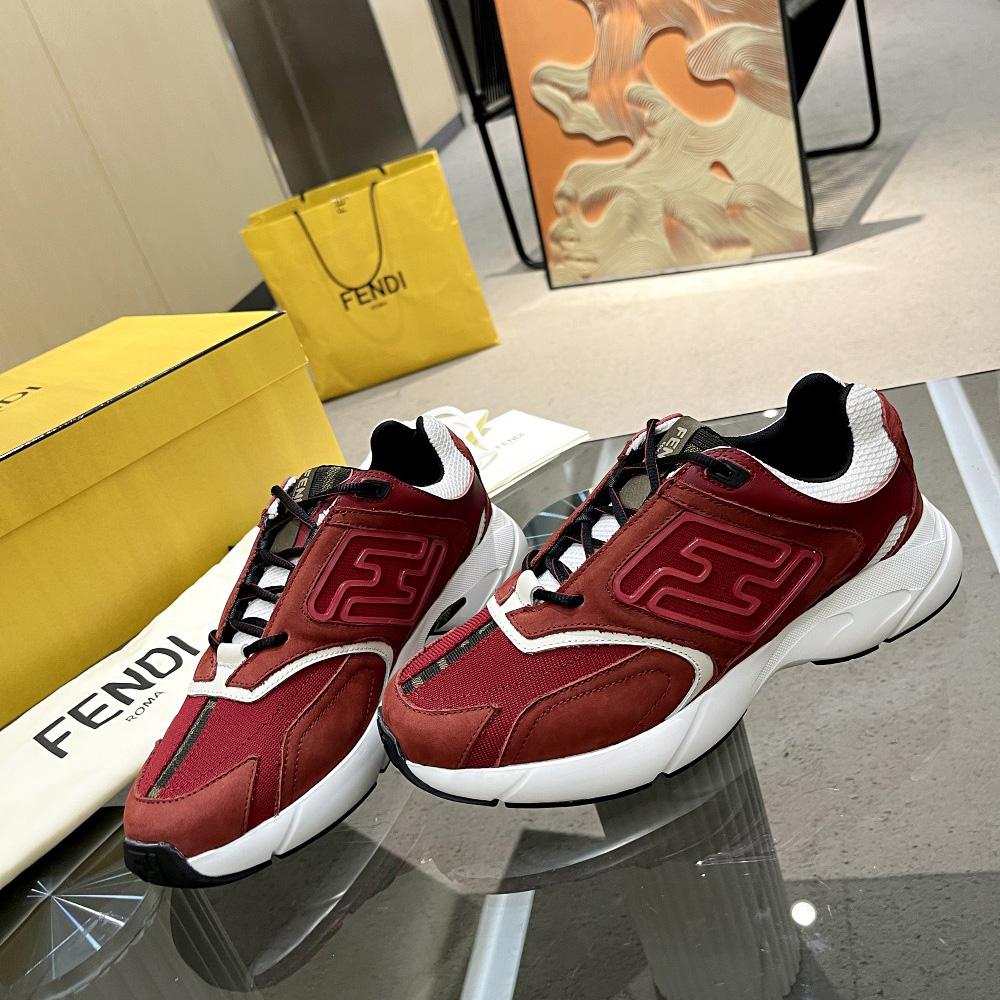 Fendi Faster Trainers Burgundy Nubuck Leather Low-Tops Sneakers - EUR FASHION