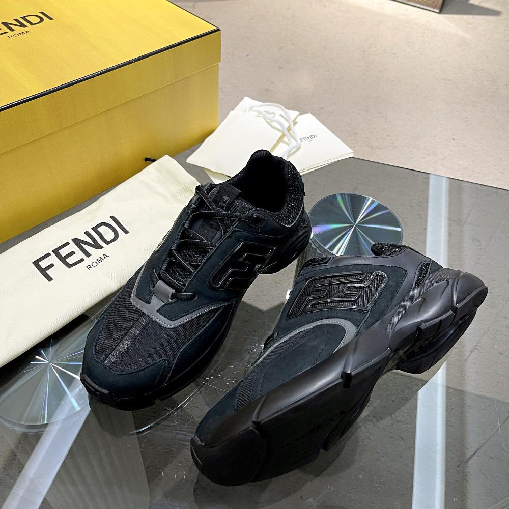 Fendi Faster Trainers Black Nubuck Leather Low-Tops Sneakers - EUR FASHION