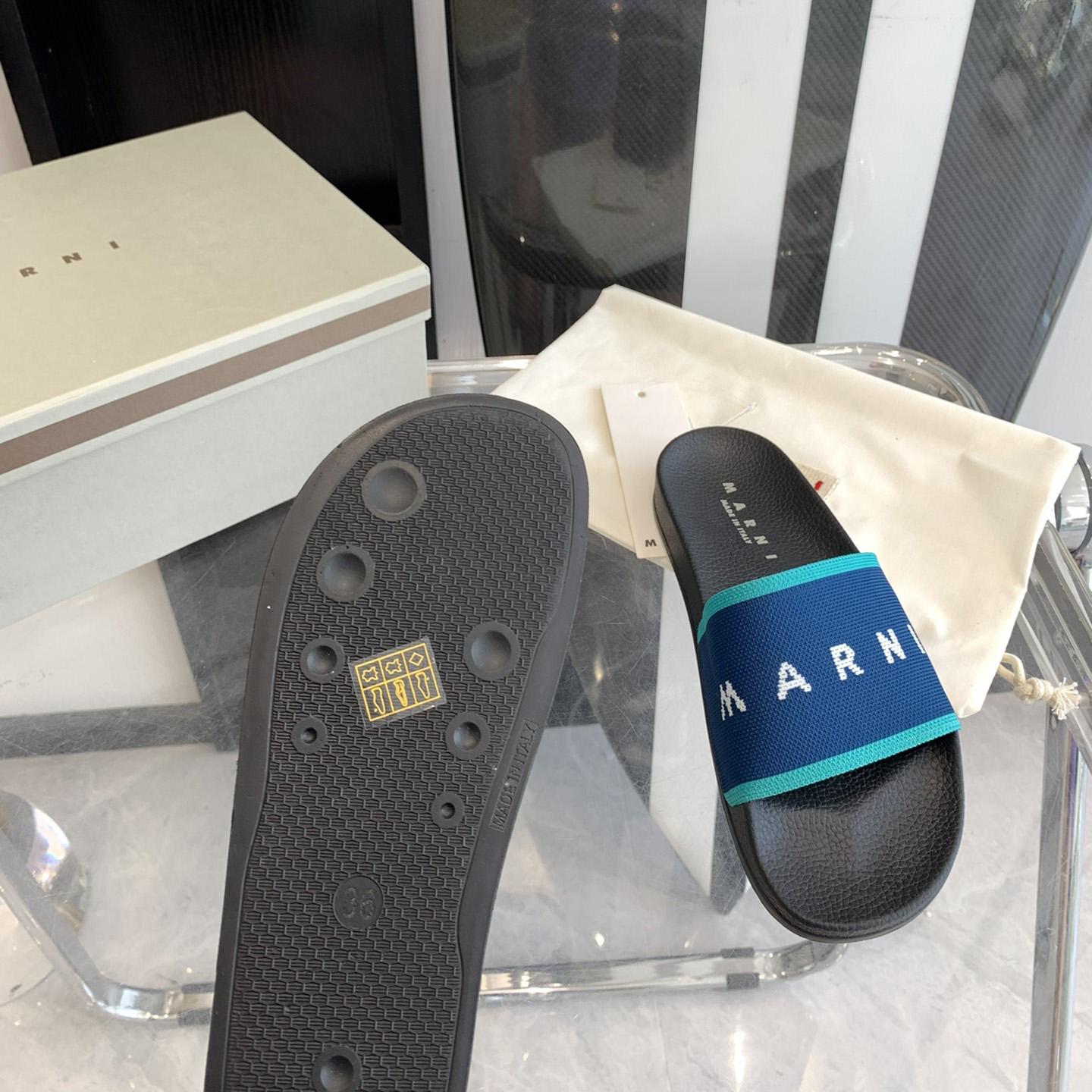 Marni Blue Logo Jacquard Rubber Slide - EUR FASHION