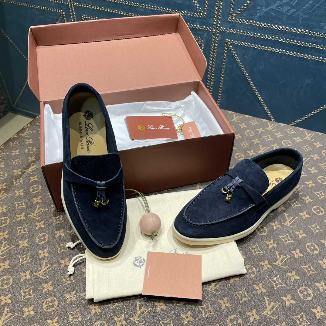 Loro Piana Summer Charms Walk Suede Loafers In Caviar - EUR FASHION