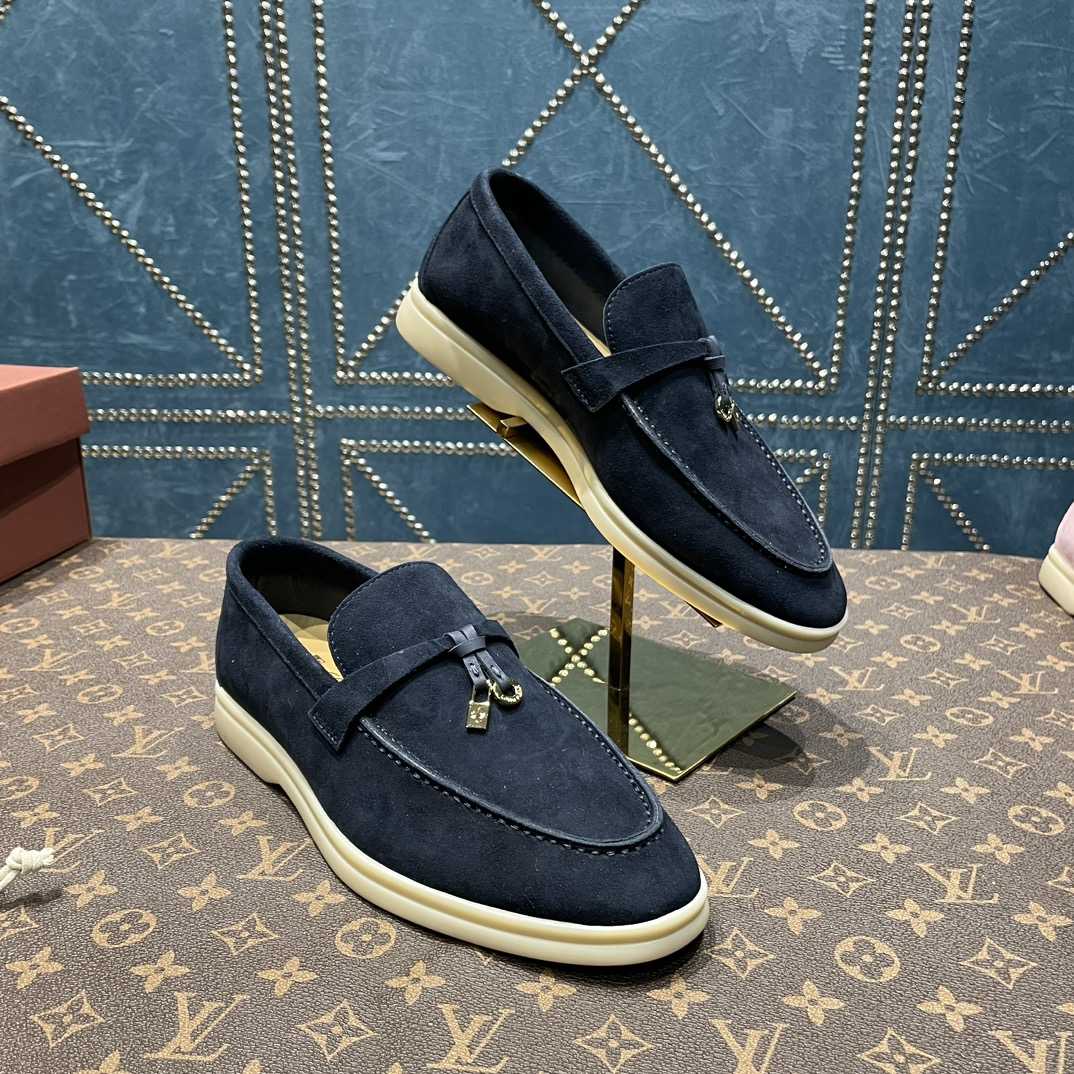 Loro Piana Summer Charms Walk Suede Loafers In Caviar - EUR FASHION