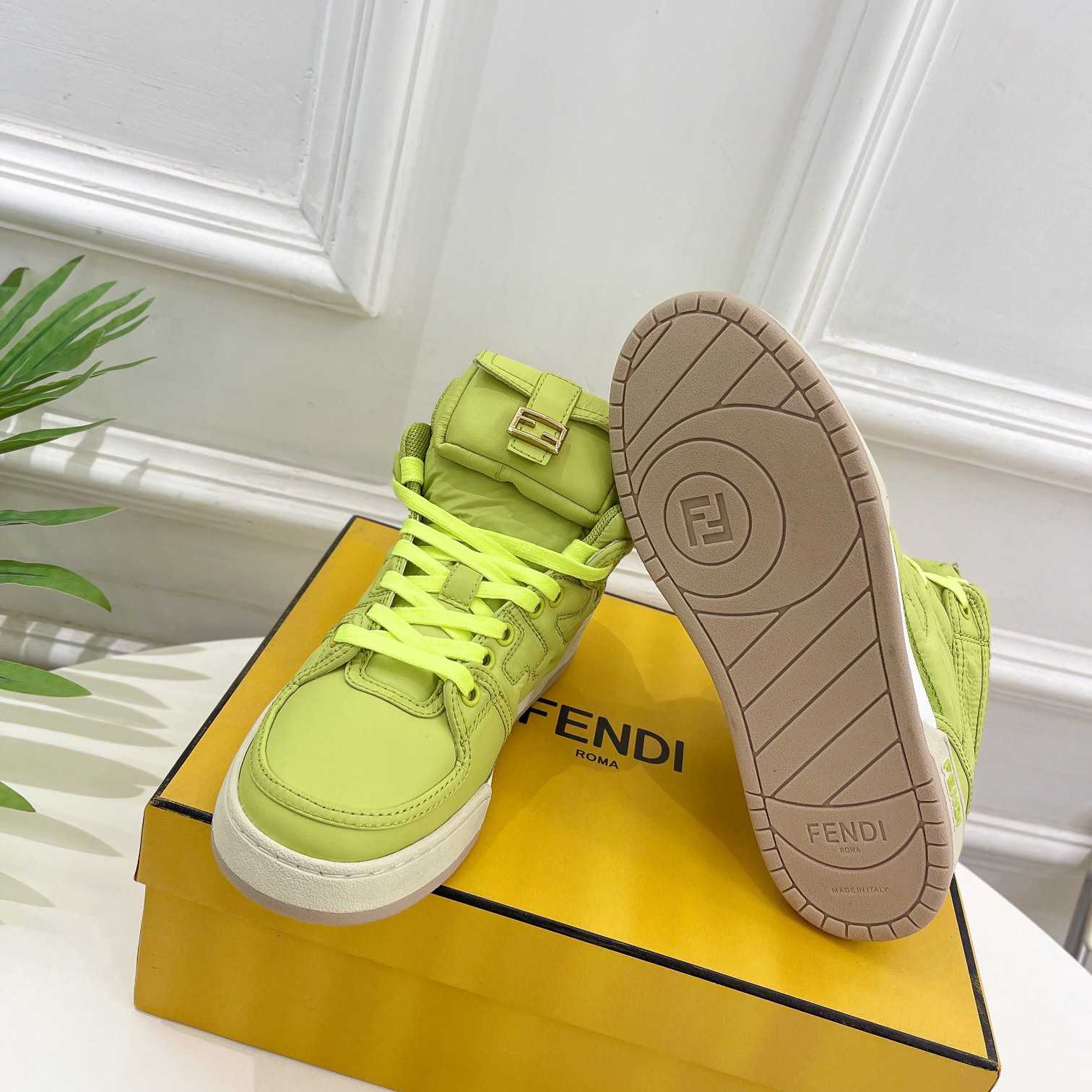 Fendi Match Acid Green Nylon High-Tops Sneaker - EUR FASHION