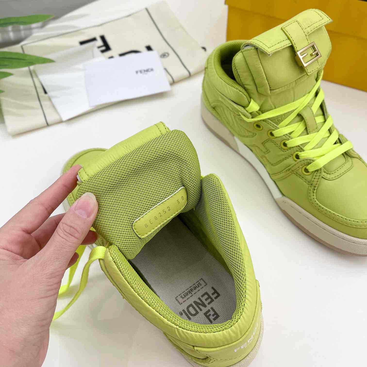 Fendi Match Acid Green Nylon High-Tops Sneaker - EUR FASHION