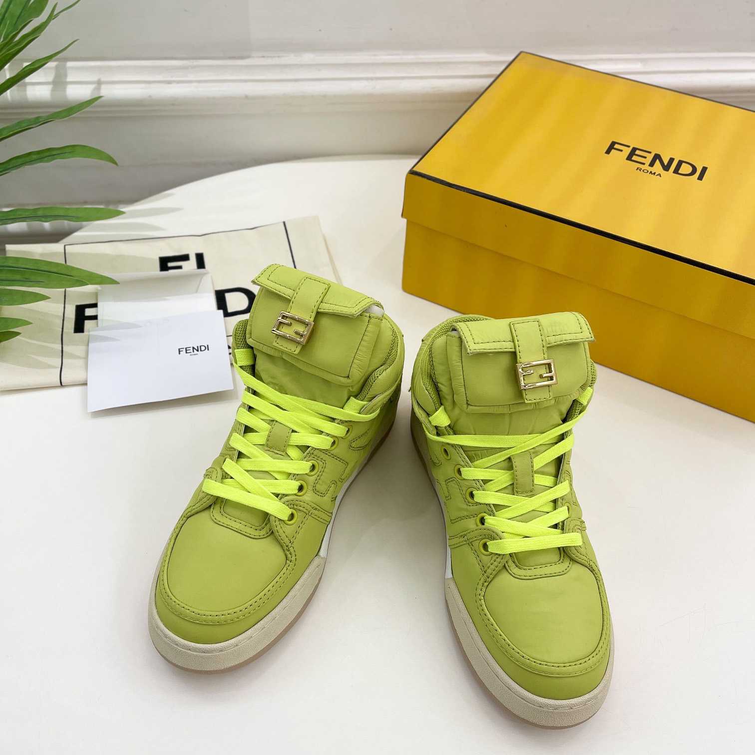 Fendi Match Acid Green Nylon High-Tops Sneaker - EUR FASHION