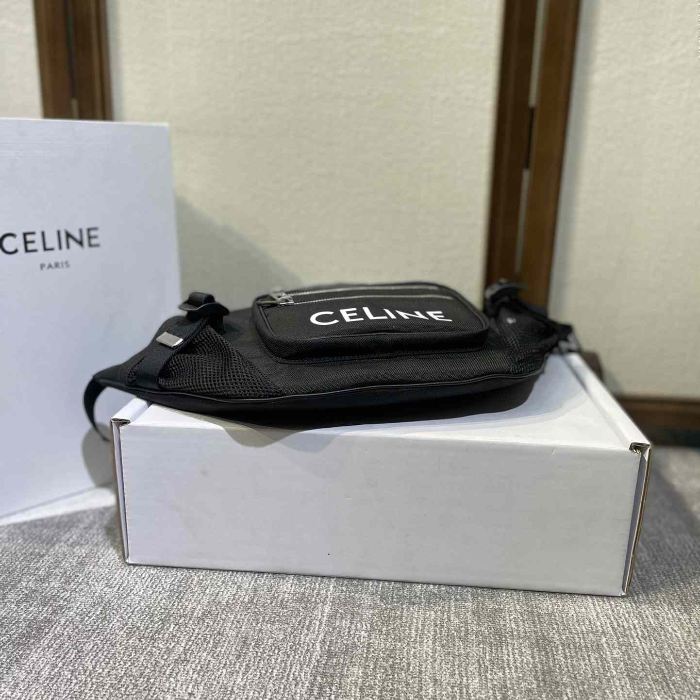 Celine Large Zipped Belt Bag Trekking In Nylon With Celine Print Black - EUR FASHION