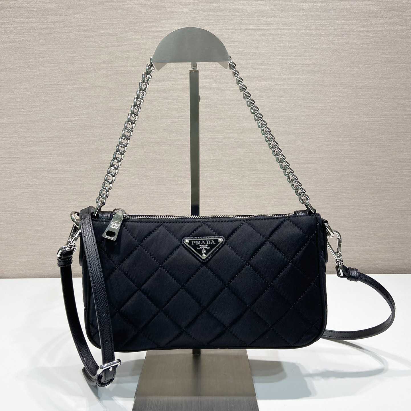 Prada Tessuto Nylon Quilted Chain Convertible Crossbody Bag - EUR FASHION