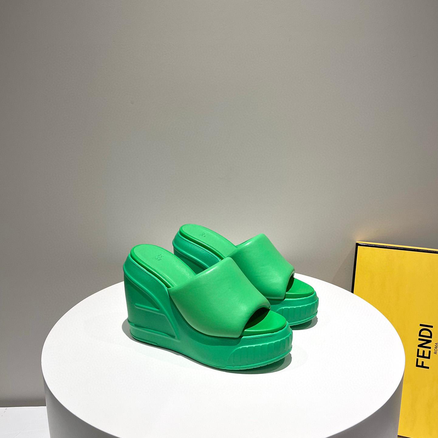 Fendi Fashion Show Green Nappa Leather Slides - EUR FASHION