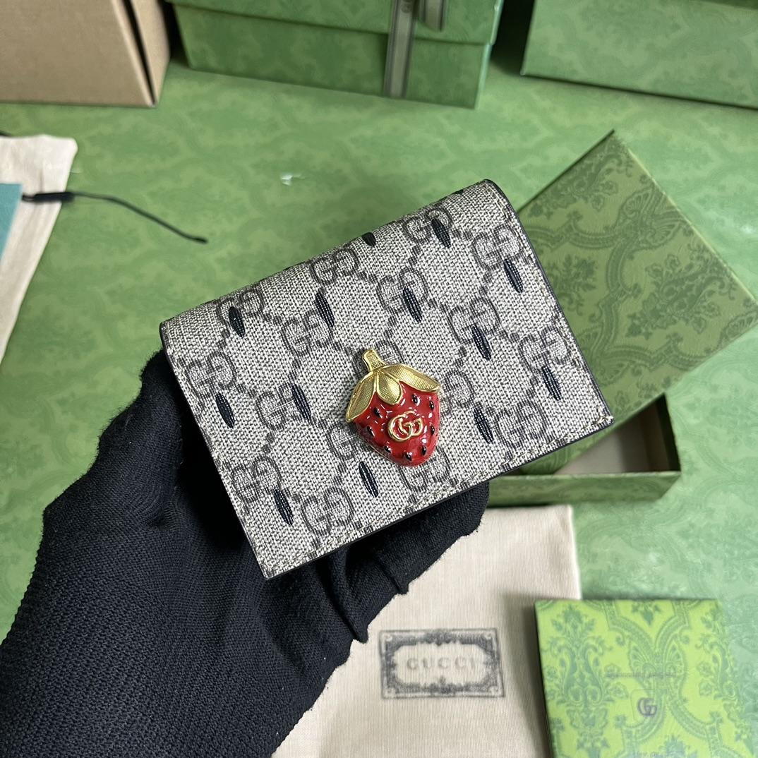 Gucci Card Case Wallet With Double G Strawberry - EUR FASHION