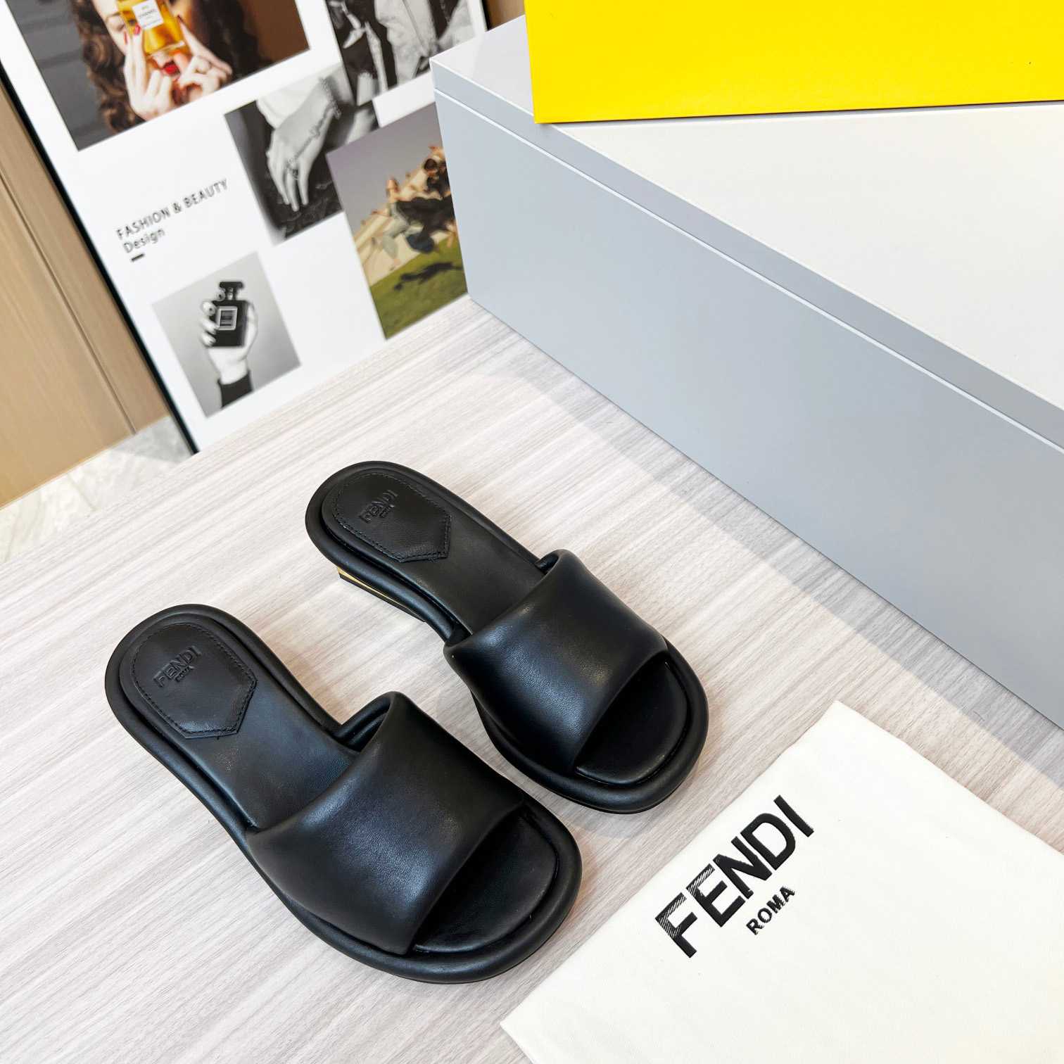 Fendi Baguette Black Nappa Leather Slides - EUR FASHION