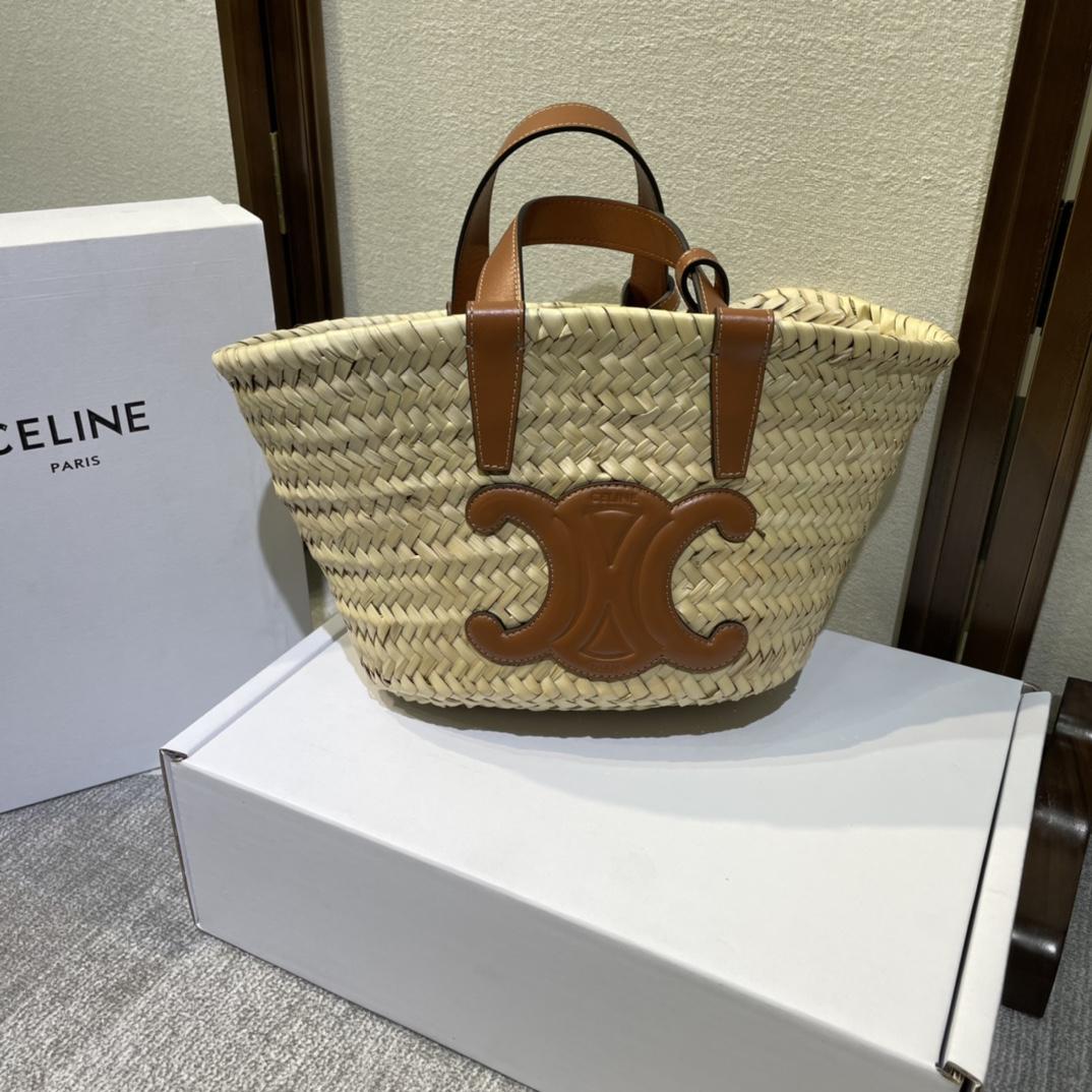 Celine Teen Triomphe Celine Classic Panier In Palm Leaves And Calfskin Tan - EUR FASHION