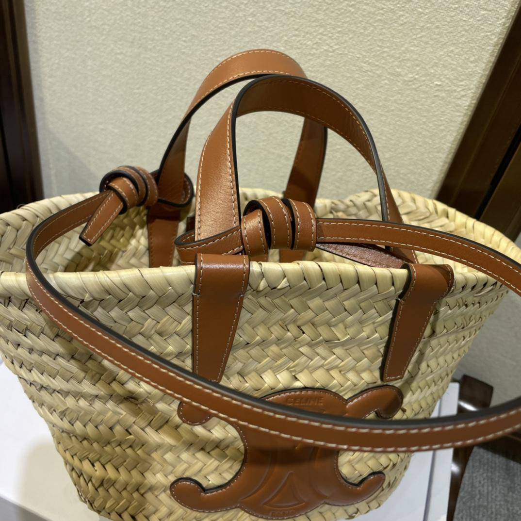 Celine Teen Triomphe Celine Classic Panier In Palm Leaves And Calfskin Tan - EUR FASHION