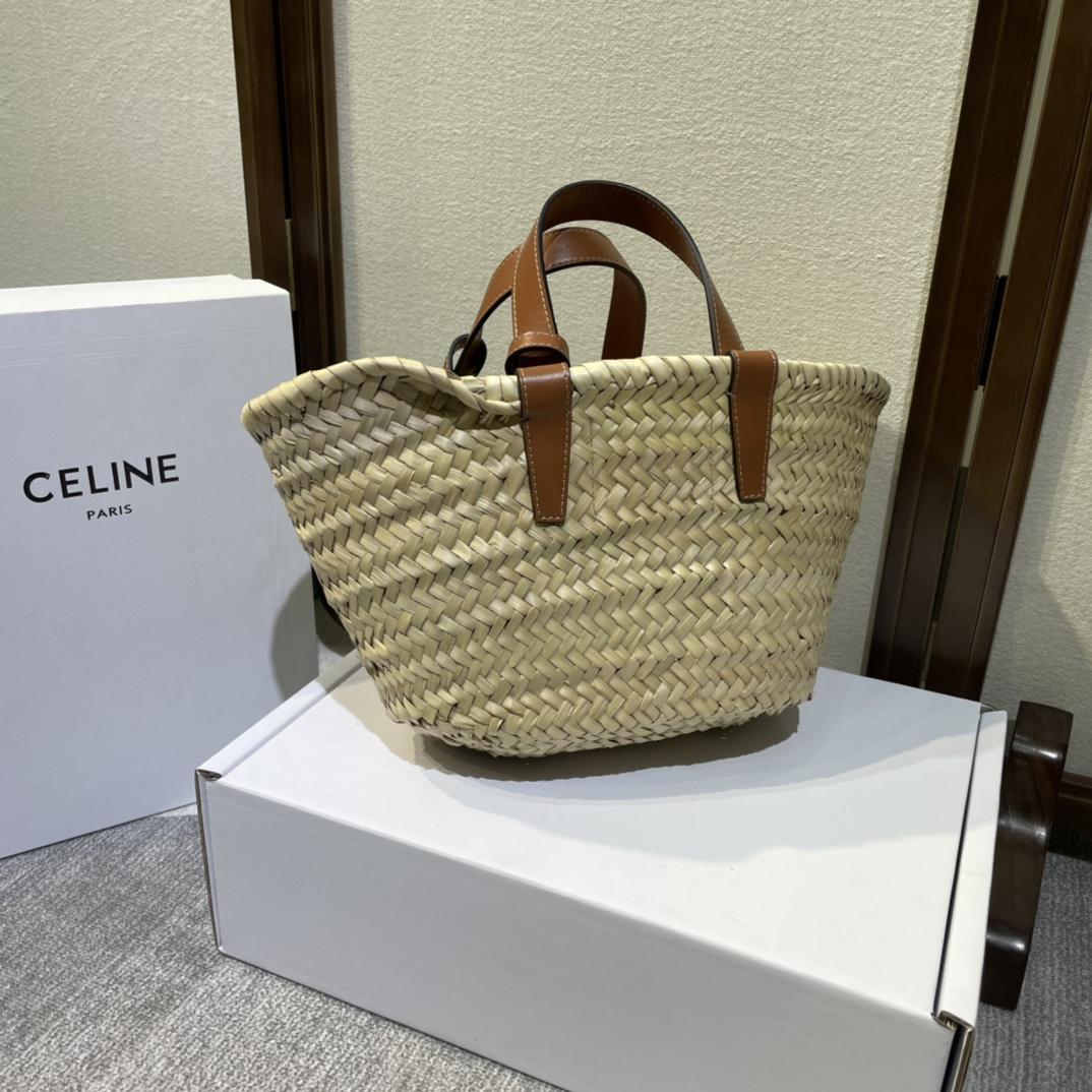 Celine Teen Triomphe Celine Classic Panier In Palm Leaves And Calfskin Tan - EUR FASHION