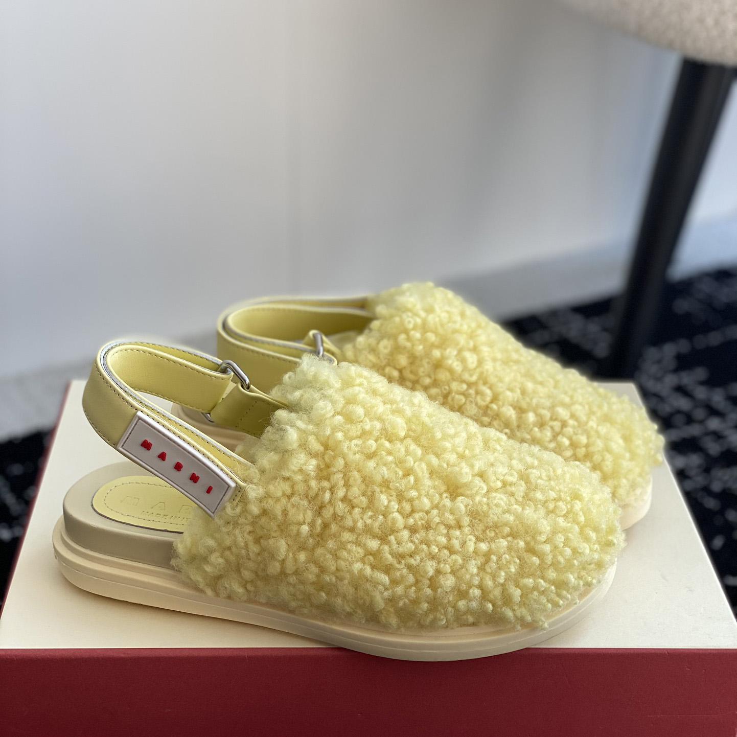 Marni Light Yellow Shearling Sabot - EUR FASHION