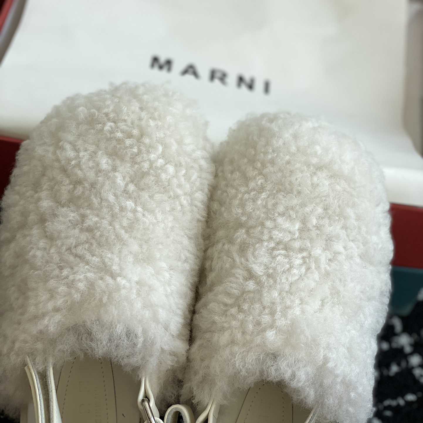 Marni White Shearling Sabot - EUR FASHION
