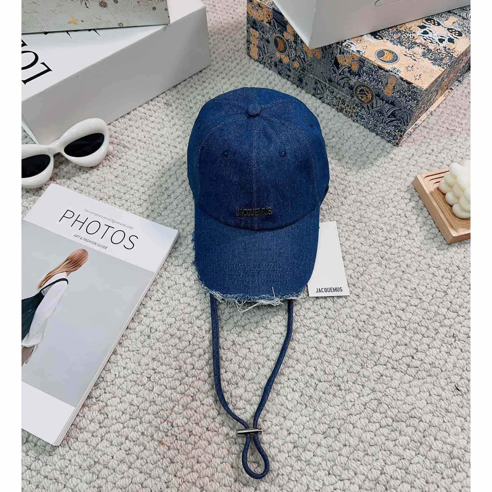 Jacquemus Blue Artichaut Embellished Frayed Denim Baseball Cap - EUR FASHION